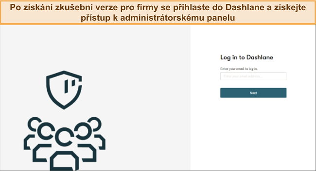 Snímek obrazovky ukazující přihlašovací stránku Dashlane