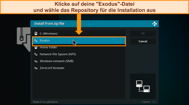 Screenshot von Exodus auf Kodi.
