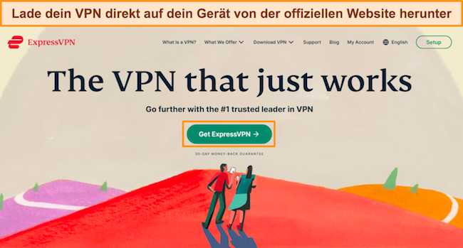 Screenshot der offiziellen Website von ExpressVPN mit Hervorhebung der Schaltfläche „Get ExpressVPN“.