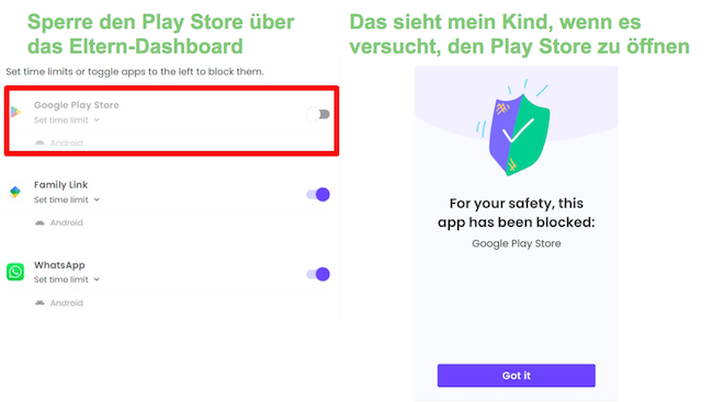 Qustodio Block Play Store funktioniert