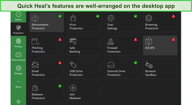 Screenshot of Quick Heal desktop interface