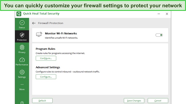 Screenshot of Quick Heal firewall options