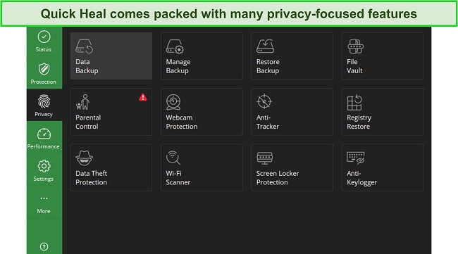 Screenshot showing Quick Heal privacy features