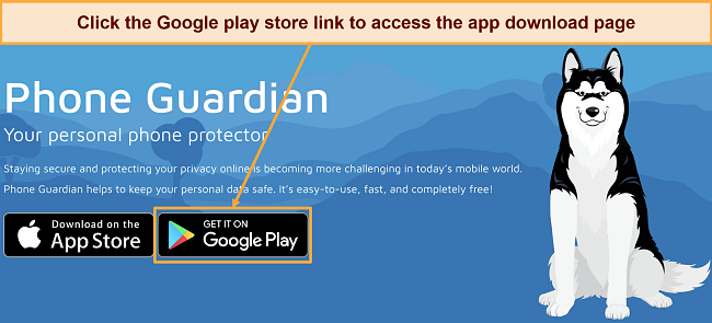 Screenshot of Phone Guardian VPN Review for Android App Download Page
