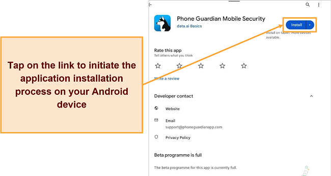 Screenshot of Phone Guardian VPN Installation Process for Android App
