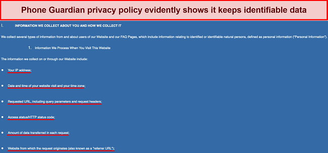 Screenshot of Phone Guardian's Privacy Policy