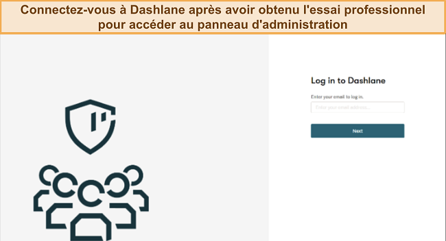 Capture d'écran montrant la page de connexion de Dashlane