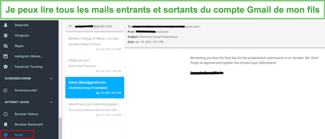 mSpy lit les e-mails