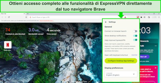 Immagine dell'estensione del browser di ExpressVPN utilizzata con il browser Brave.