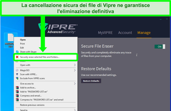 Screenshot dello strumento di cancellazione sicura dei file di Vipre