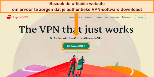 Schermafbeelding van de website van ExpressVPN met de knop "Get ExpressVPN" gemarkeerd.