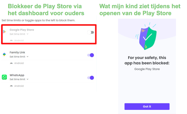 Qustodio Block Play Store werkt