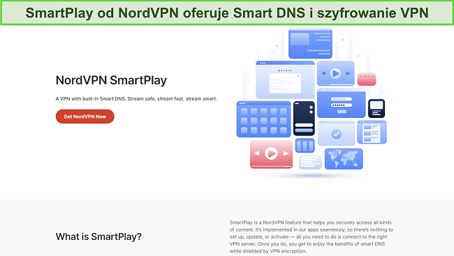 Obraz ze strony NordVPN reklamujący i opisujący funkcję SmartPlay