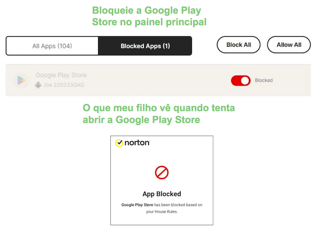 Norton Family Blocks Play Store