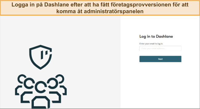 Skärmbild som visar Dashlane's inloggningssida