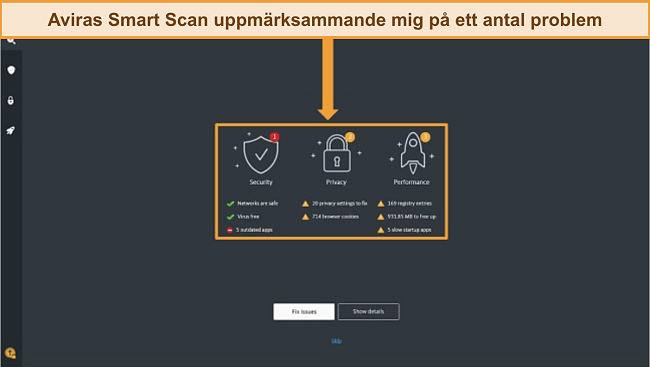 Skärmdump av resultatsidan för Avira Antivirus Smart Scan.