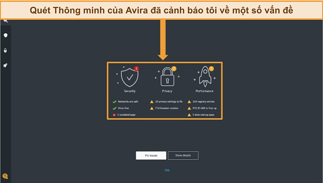 Ảnh chụp màn hình trang kết quả Quét Thông minh của Avira Antivirus