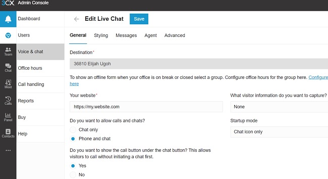 Screenshot des 3CX-Live-Chats