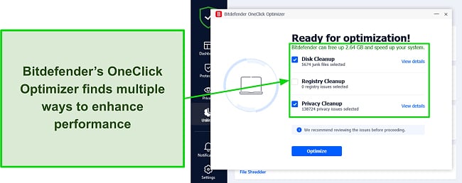 Screenshot of Bitdefender's OneClick Optimizer