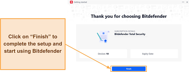 Screenshot showing how to complete Bitdefender's setup