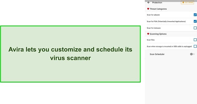 creenshot of Avira's virus scan customization options