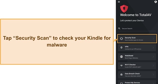  Screenshot showing how to scan your Kindle using TotalAV