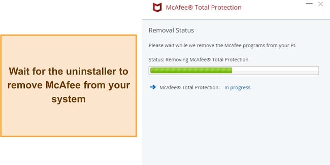 Screenshot of McAfee's uninstallation in progress