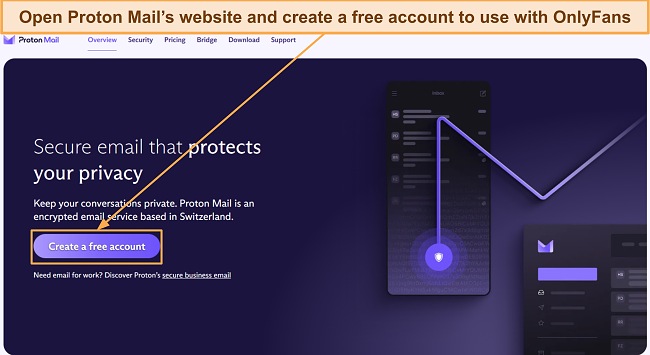 Screenshot showing how to sign up for a Proton Mail account