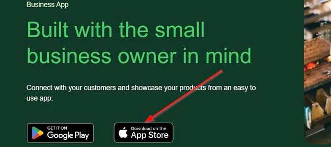 Tangkapan layar tombol toko aplikasi WhatsApp Business