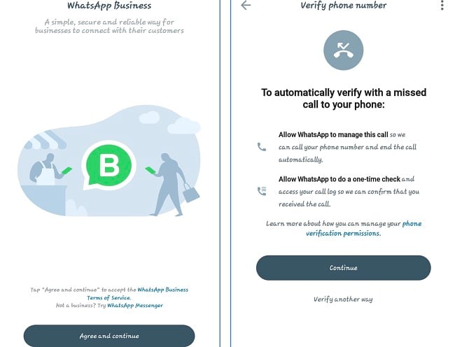 Captura de tela das páginas de boas-vindas do WhatsApp Business