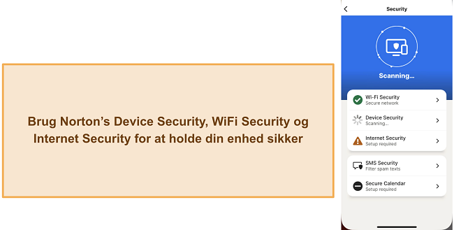 Skærmbillede af Nortons forskellige sikkerhedsfunktioner