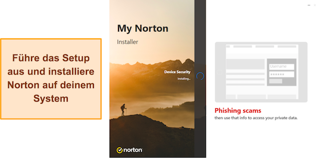 Screenshot der laufenden Einrichtung von Norton