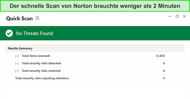 Bild der Quick Scan-Ergebnisse von Norton.