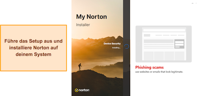 Norton führt das Setup aus und installiert den Screenshot