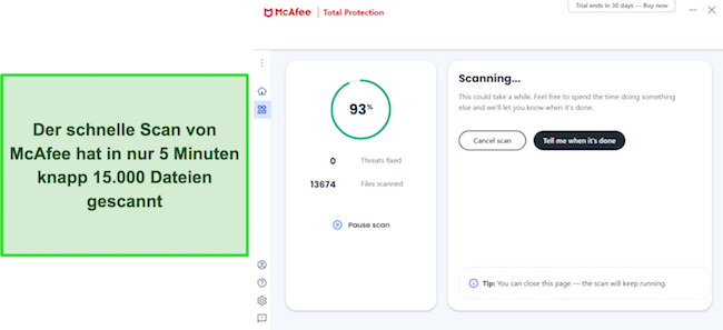 Schnellscan von Mcafee Antivirus Review läuft