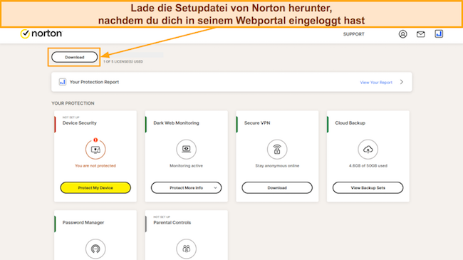Screenshot des Norton-Download-Setups