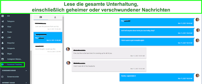 Kindersicherungs-Screenshot der Facebook-Lesekonversation