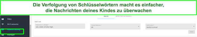 Kindersicherung auf Facebook mit Keyword-Tracking-Screenshot