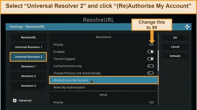 Screenshot of the detailed steps illustrating how to configure the Universal Resolver as part of the updated setup guide for installing Real Debrid on Kodi.