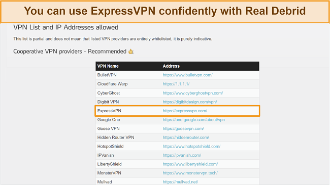 Screenshot image illustrating the process of installing Real Debrid on Kodi, accompanied by a list of cooperative VPNs for updated setup