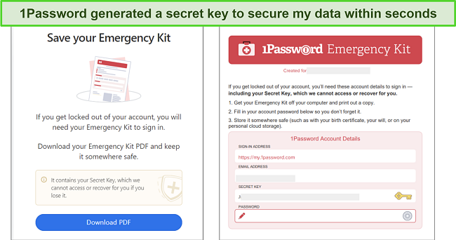 Screenshot of 1Password Emergency Kit