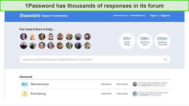 Screenshot of 1Password's community forum
