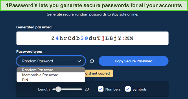 Screenshot of 1Password Password Generator interface for creating strong and secure passwords