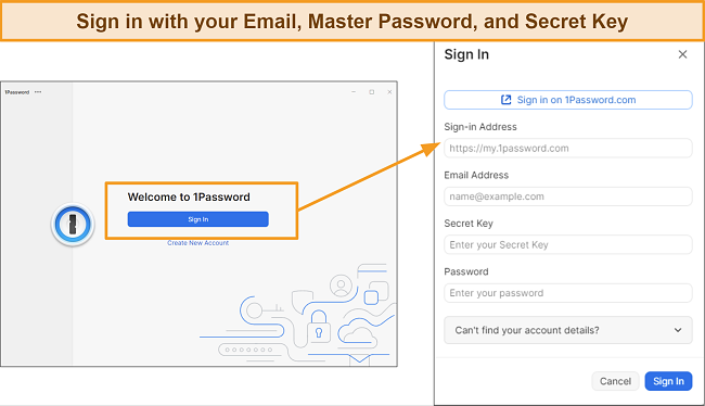 Screenshot of 1Password sign in page