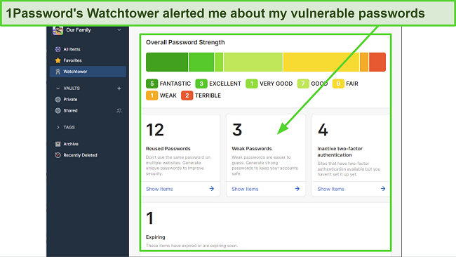 Screenshot of 1Password's Watchtower page