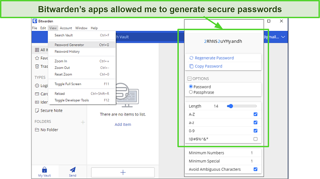 Screenshot of Bitwarden's password generator