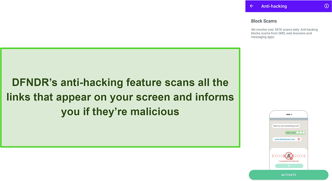 Screenshot of DFNDR's anti-hacking feature
