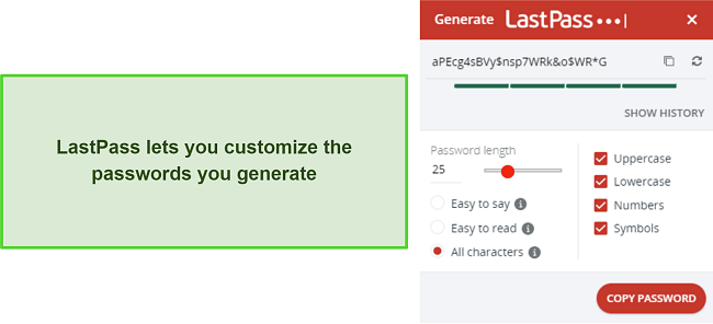 Screenshot of LastPass' password generator