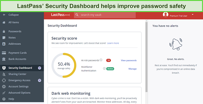 Screenshot of LastPass' Security Dashboard