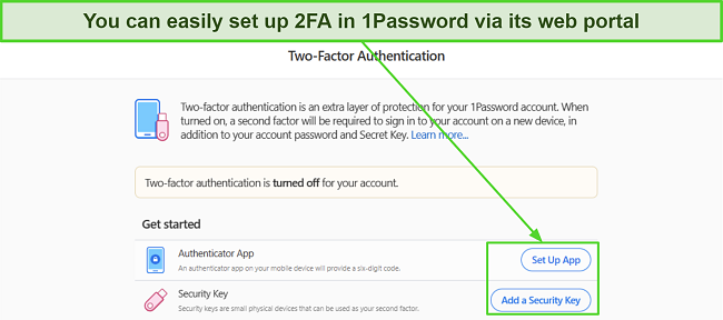 Screenshot of 1Password's two-factor authentication setup